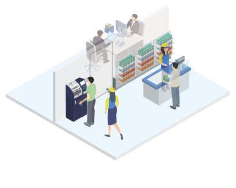 Private CDM at front-office outlet for public & internal use
